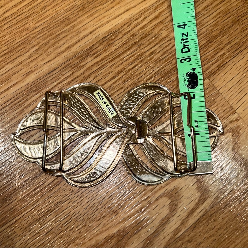 Vintage enamel Metal Gold tone gray & mustard Statement‎ Belt Buckle - Picture 6 of 8